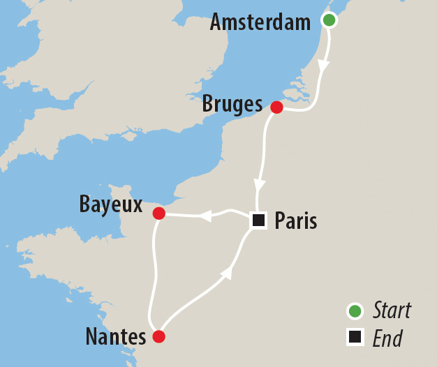 Netherlands, Belgium and France Quilting Tour with Michelle Marvig Map