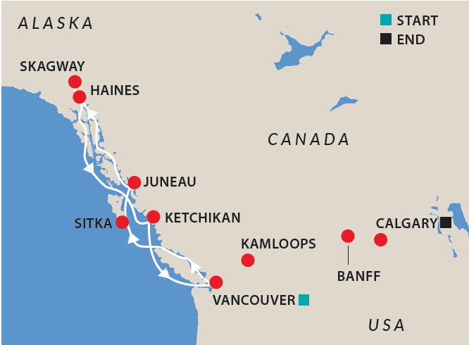 Best of the Rocky Mountains, Canada & Alaska Map