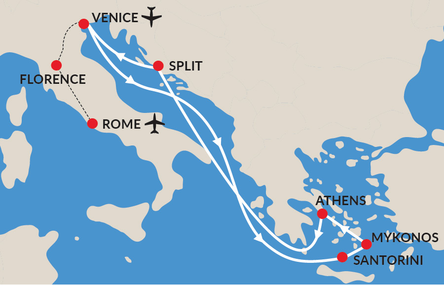 Best of Italy, Greece and Croatia Map