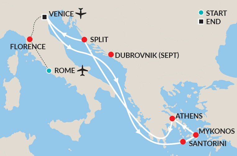 Best of Italy, Greece and Croatia Map
