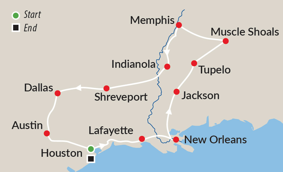 Blues Music Tour of America with Jules Boult Map