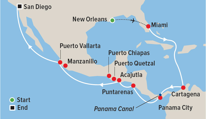 Central America Bridge Cruise with Gary Brown Map