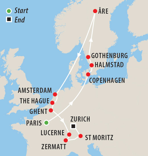 Classic Automobile Tour to Europe Map