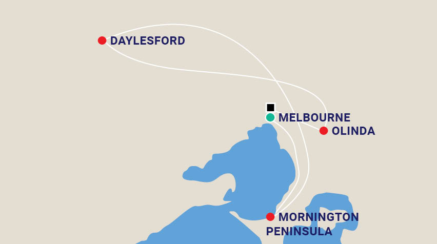 Daylesford, Mornington and Melbourne with Phil Dudman Map