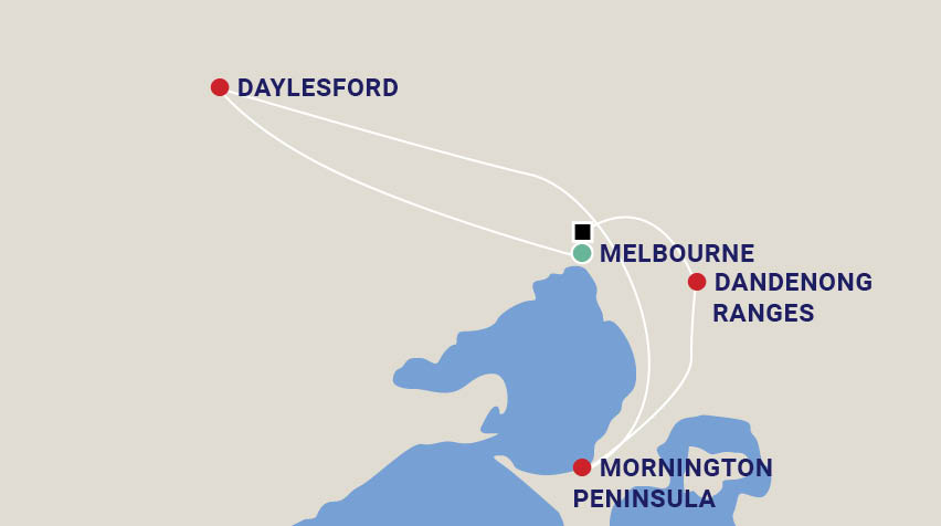 Daylesford, Mornington and Melbourne with Claire Bickle Map