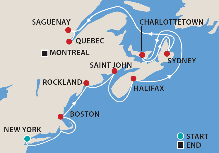 Fall Colours Cruise to USA and Canada Map