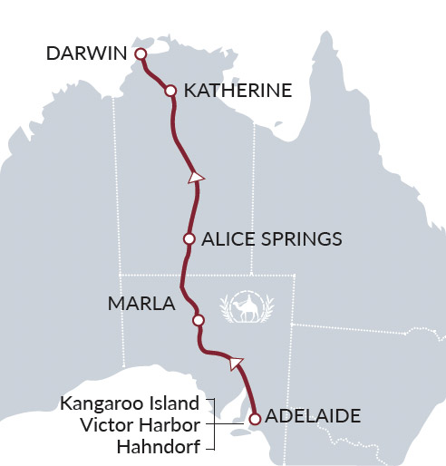 The Ghan, Kangaroo Island & Darwin Escape Map