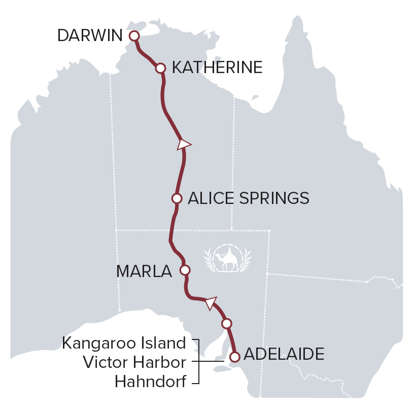 The Ghan, Kangaroo Island & Darwin Escape Map