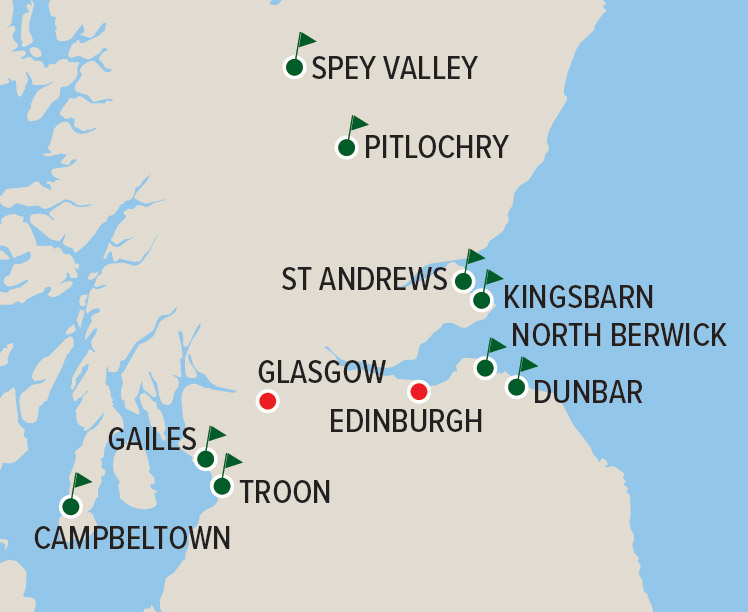 The Great Scottish Links Golf Tour Map
