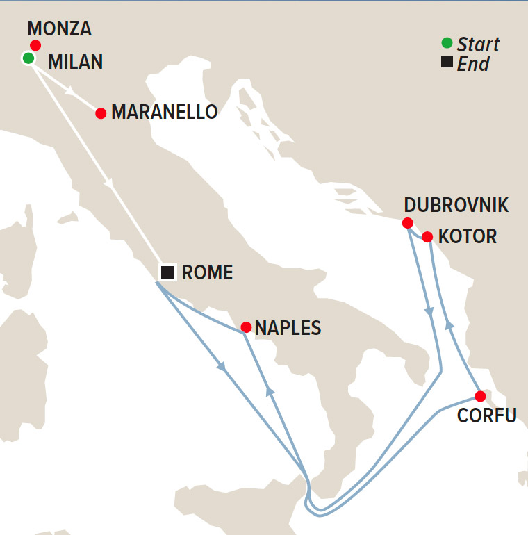 Italian Formula One Grand Prix and Mediterranean Cruise Map