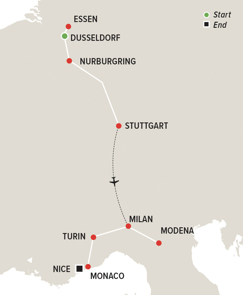 Classic Automobile tour to Italy, Germany & Monaco Map