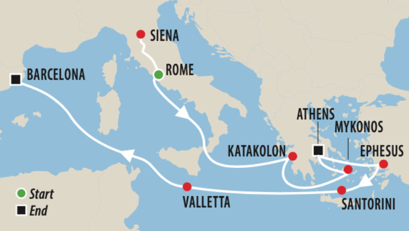 Quilting Tour of Italy and The Greek Islands Map