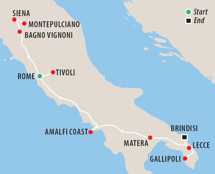 Italy off the beaten track tour with Heather Burden Map