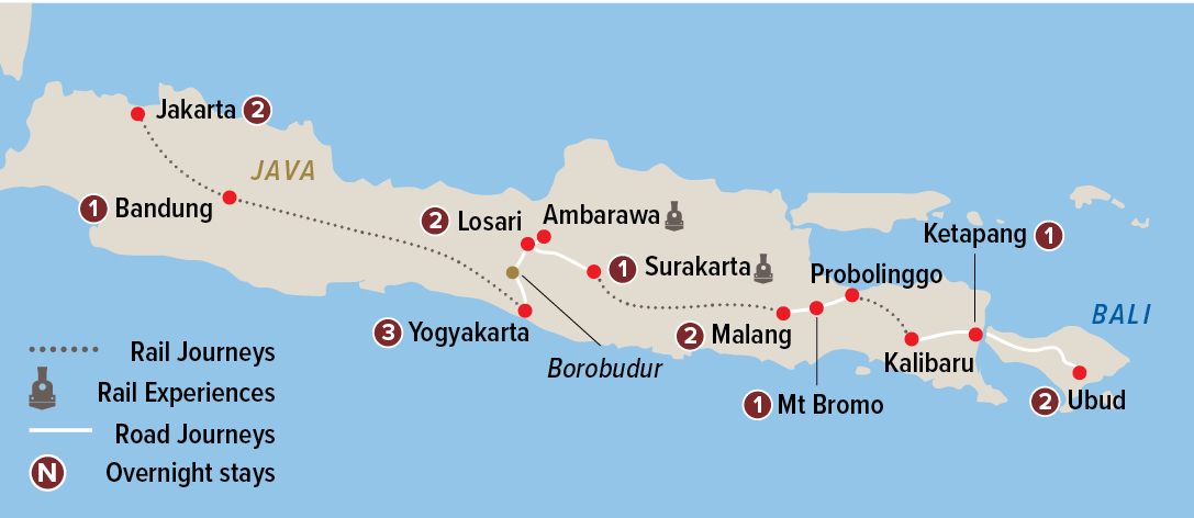 Highlights of Java - Jakarta to Bali by Rail Map