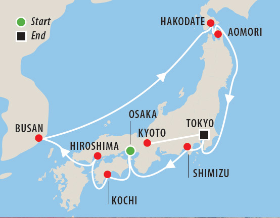 Palaces & Pavilions Japan Cruise Map