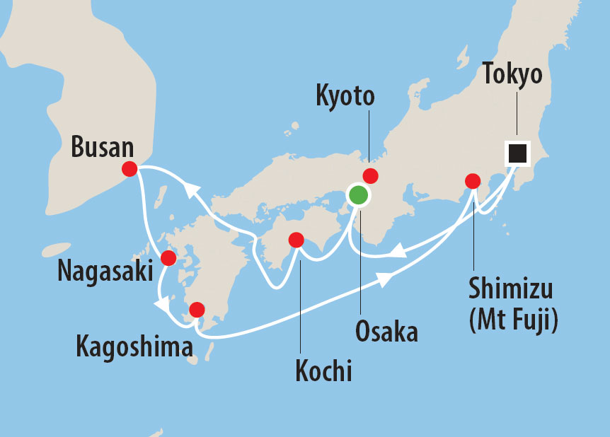 Palaces & Pavilions Japan Cruise Map