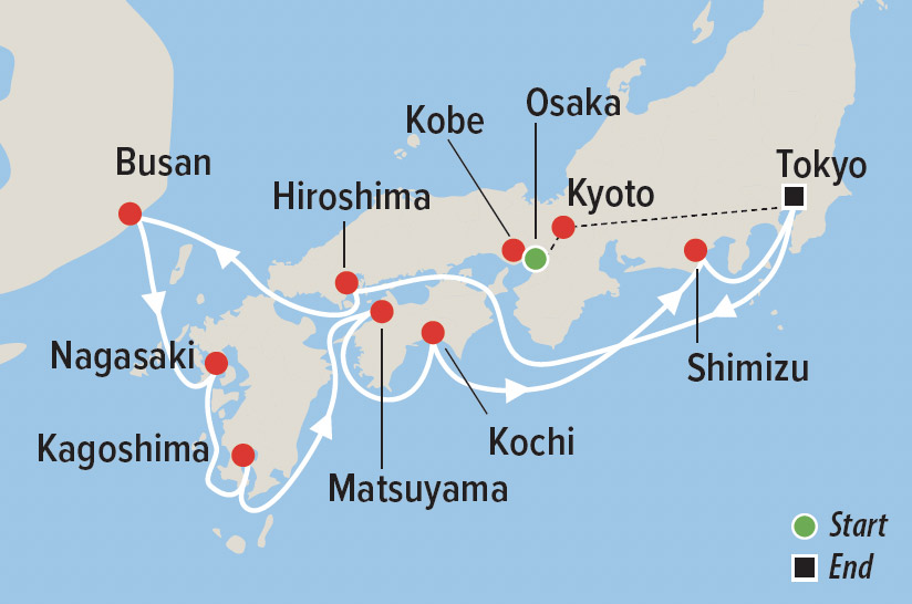 Cherry Blossom Cruise & Tour of Japan with Linda Ross Map