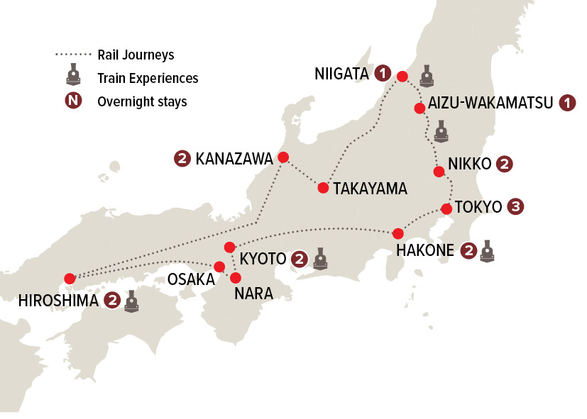 Railways, cherry blossoms and temples of Japan Map