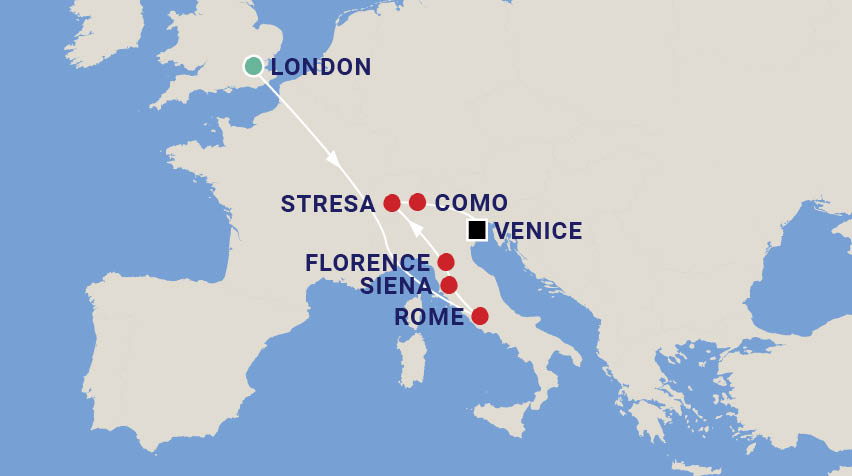 Garden Tour to London & Italy with Deryn Thorpe Map