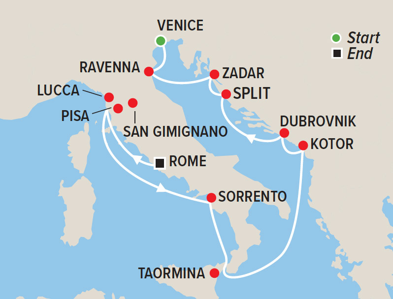 Medieval Cities of the Mediterranean Cruise with Julie Strini map