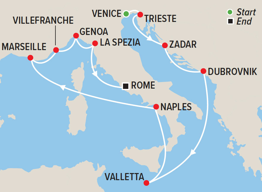 Mediterranean Exploration Cruise with Tony Moclair map
