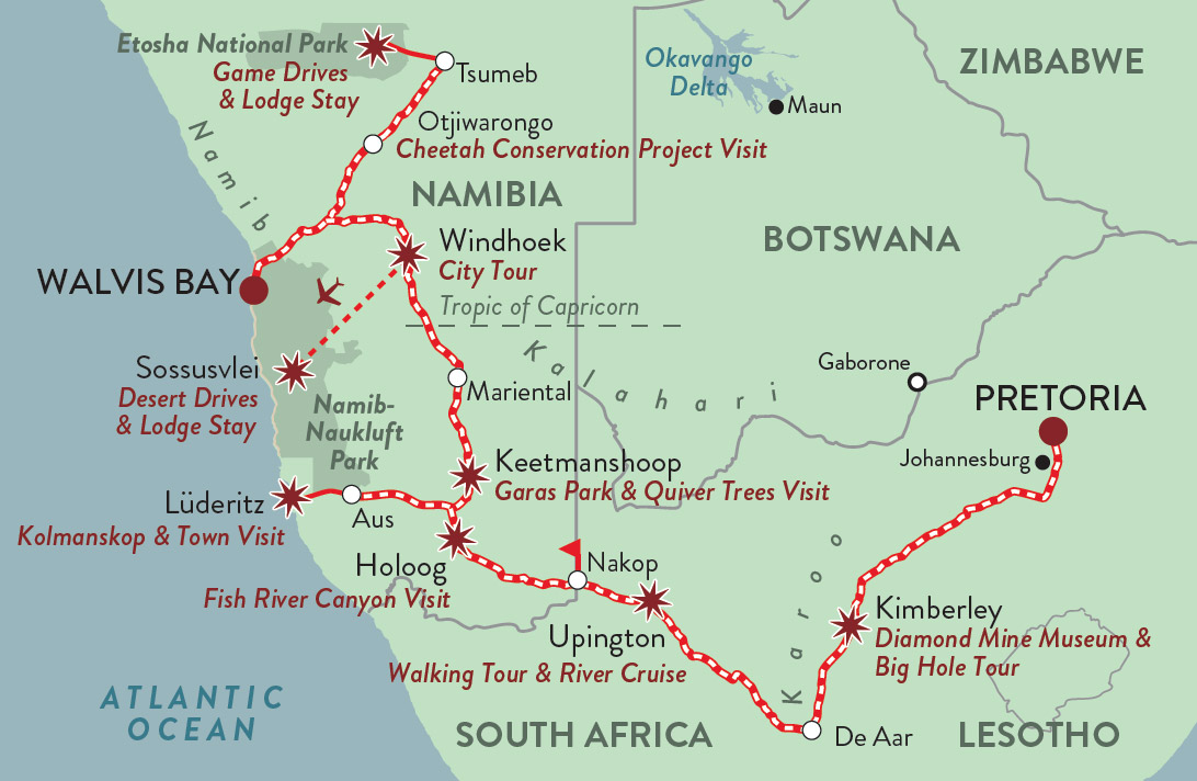 Namibia Rail Journey with Warren Brown AM Map