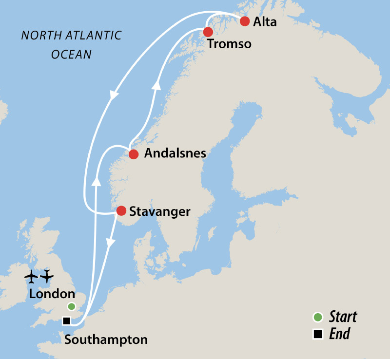 In Search of the Northern Lights Cruise Map