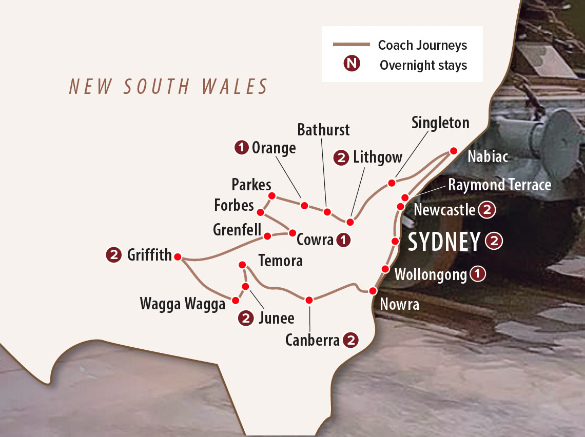 Planes, Trains & Automobiles Tour of NSW Map