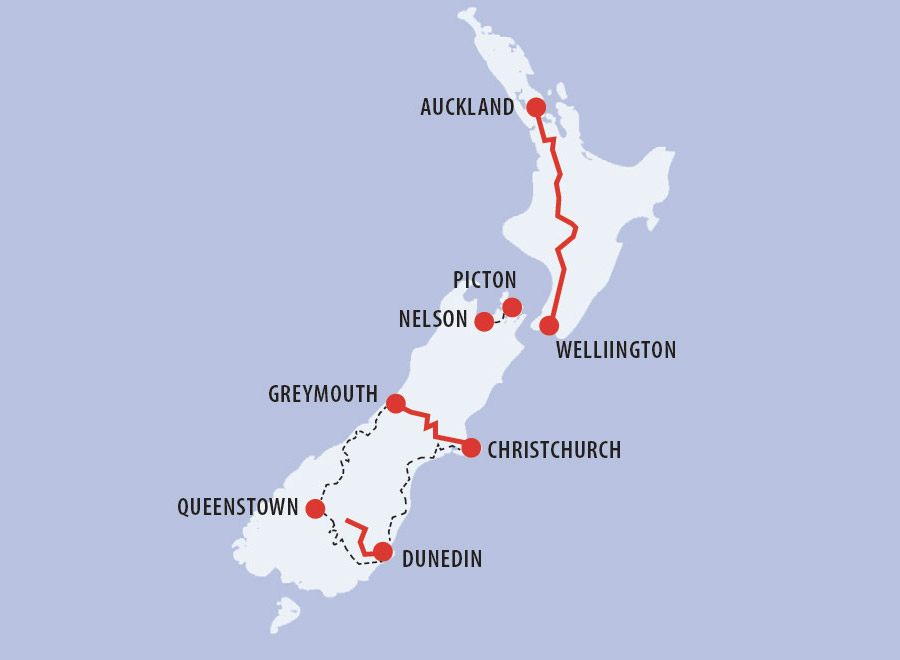 Rail & Coach Exploration of New Zealand Map