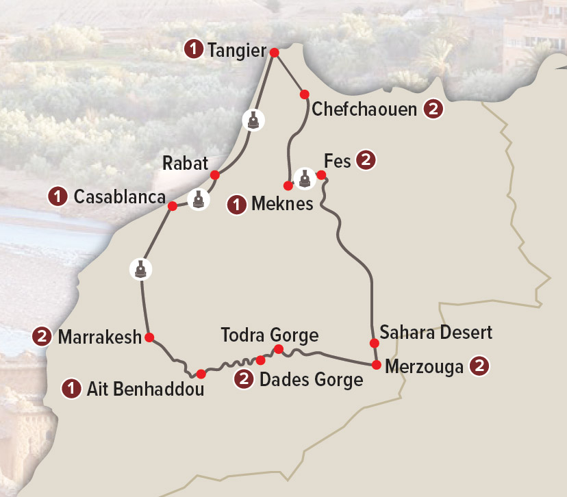 Deluxe Morocco Rail and Cultural Tour Map