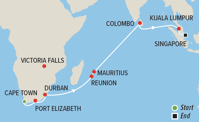 Capetown to Singapore Cruise with Lyne Hirsch  Map