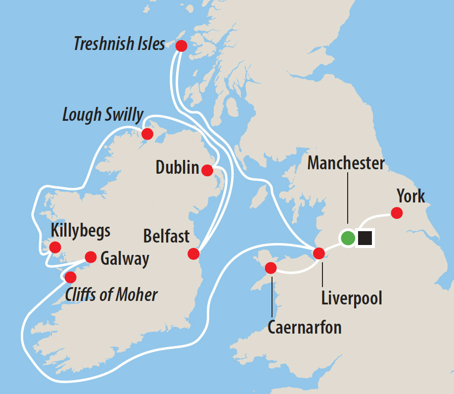Lost Islands of Ireland and Rail Journeys of Britain Cruise Map