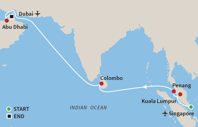 Singapore to Dubai Cruise Map