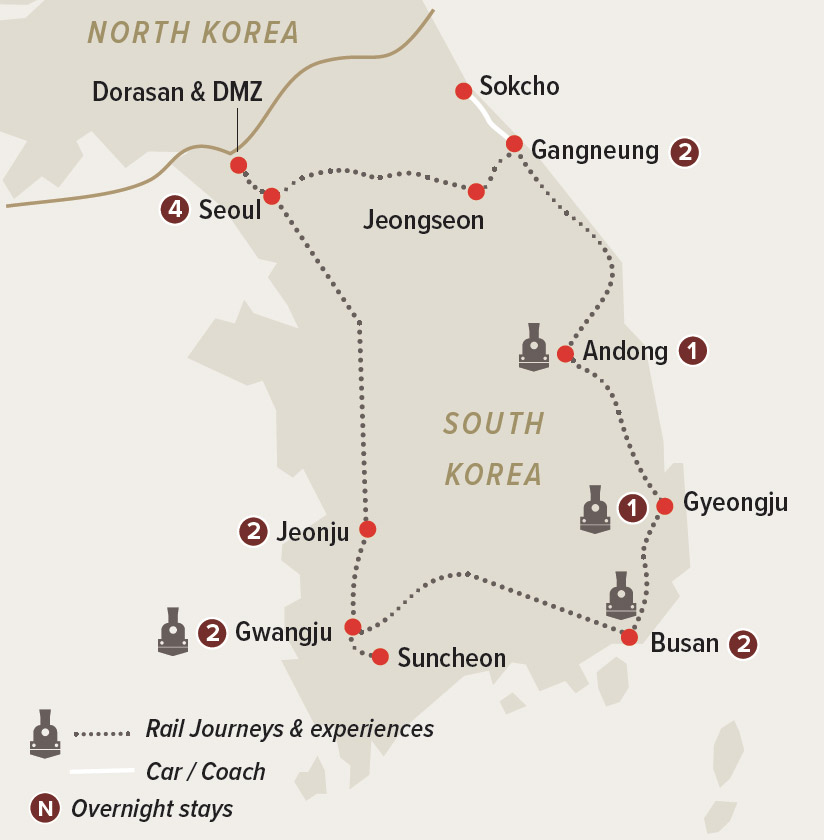South Korea Rail, Cherry Blossom and Food Tour Map