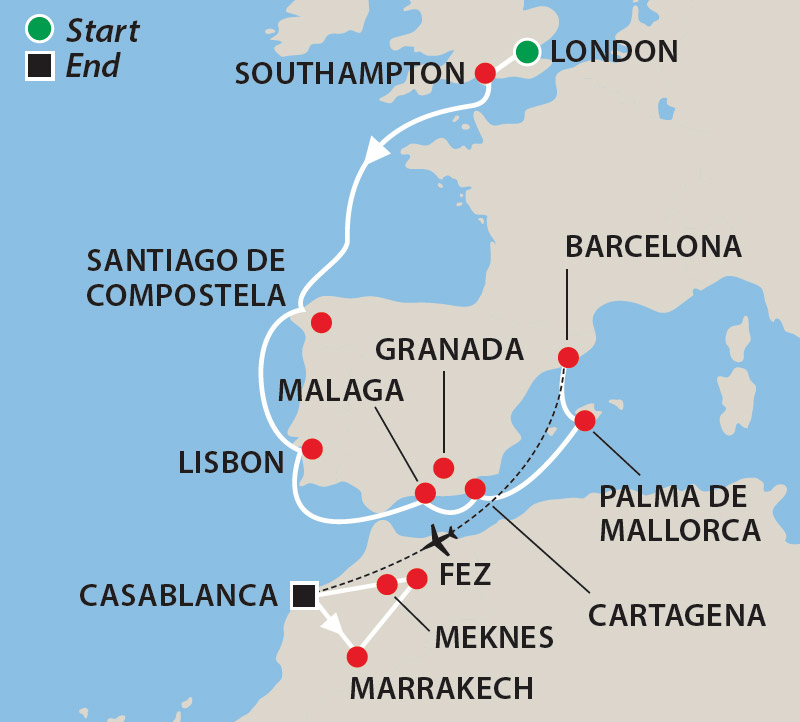 Spain & Morocco Cruise Map