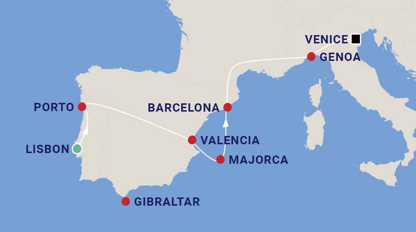 Architecture Tour of Portugal, Spain & Italy Map