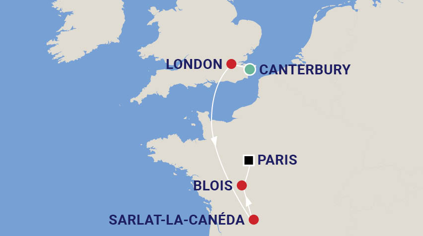 Garden Tour of England & France with Phil Dudman Map