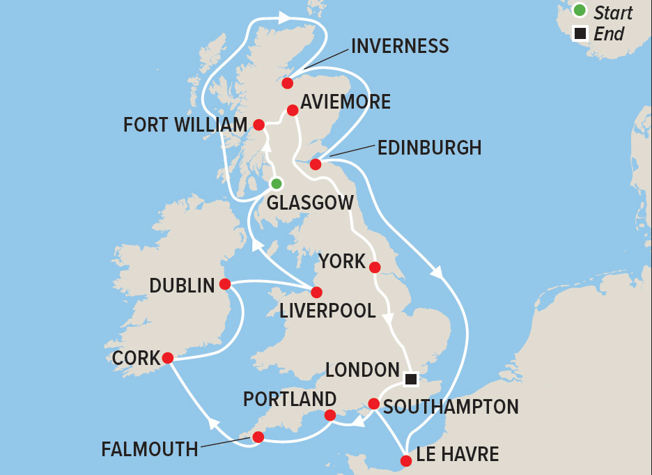 Rail Journeys of Britain Tour / Cruise Map