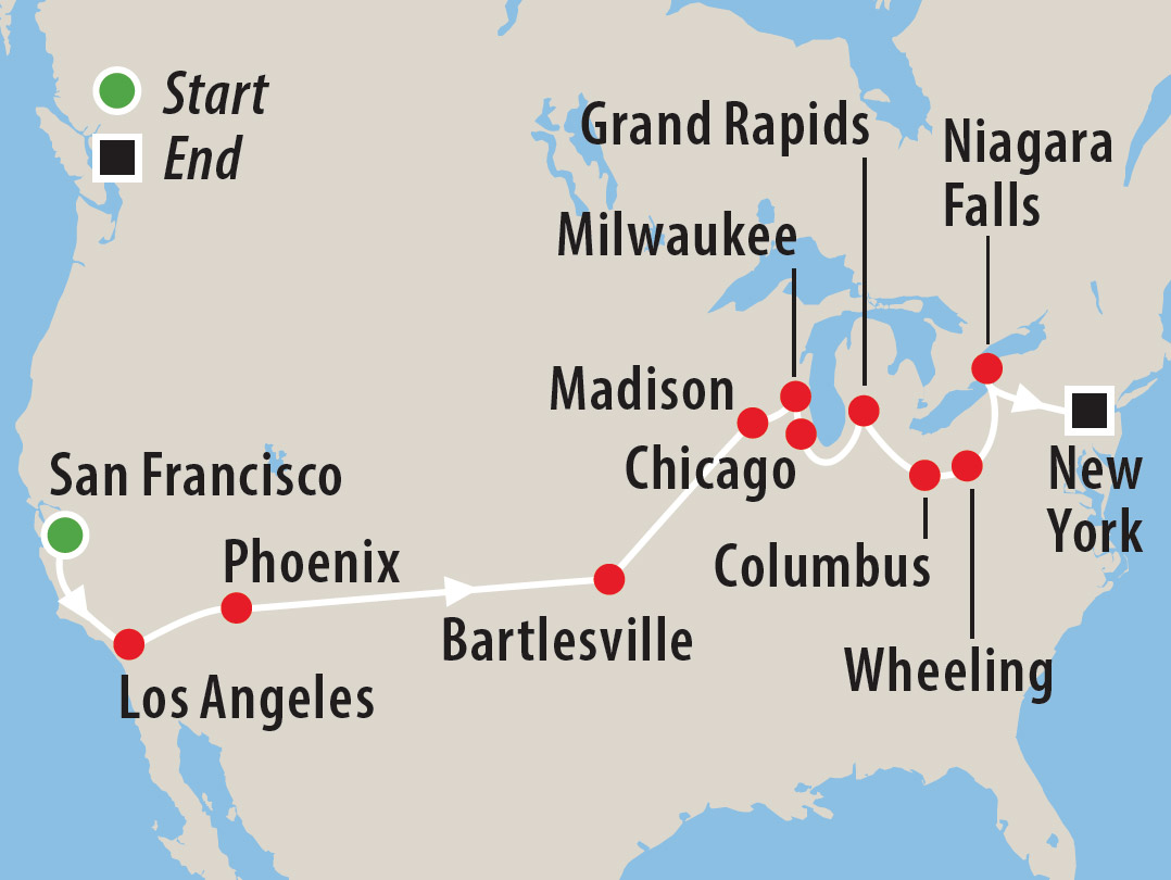 USA Architecture Tour with Malcolm Carver Map