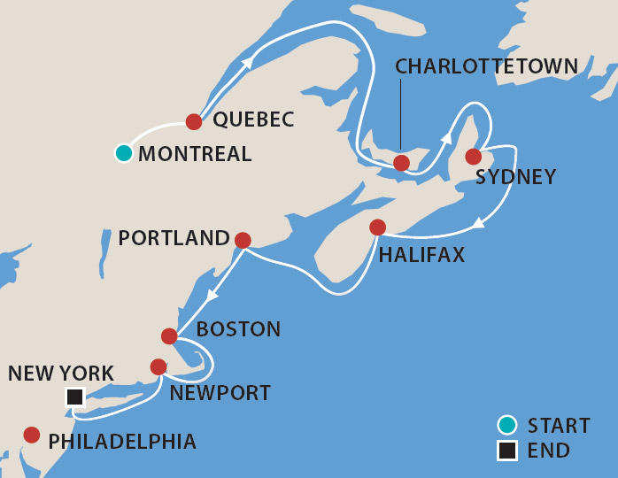 Autumn Colours Garden Cruise to USA and Canada with Deryn Thorpe Map