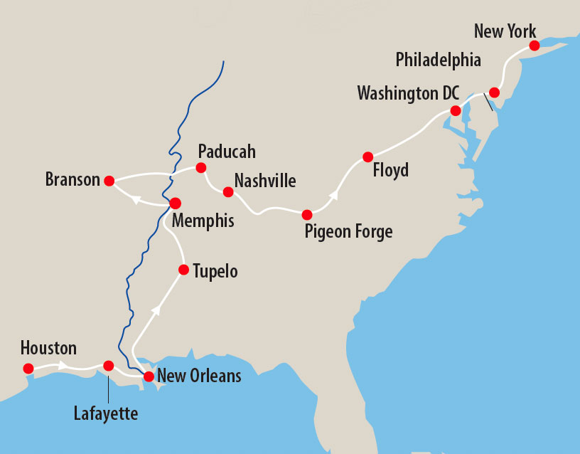 Music Tour of America with Mahney Cain and Ewan Cloonan Map