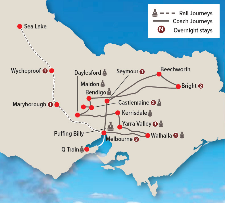 Rail & Coach Exploration of Victoria Map