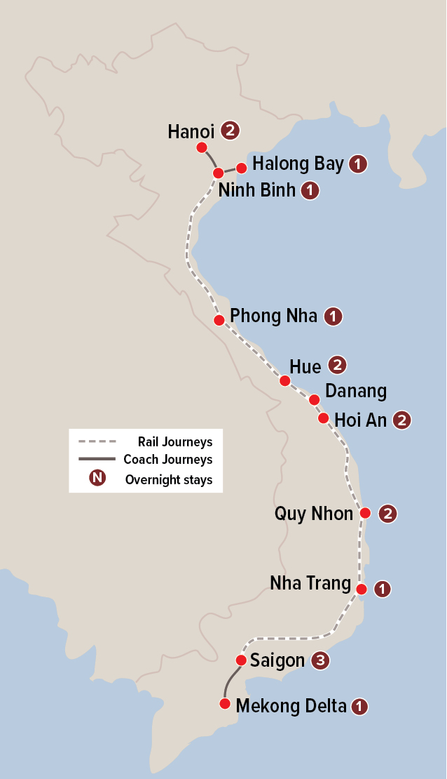 Vietnam by Private Rail - Saigon to Hanoi Map