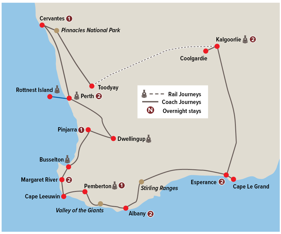 Western Australia Railways, Fine food and wine Tour Map